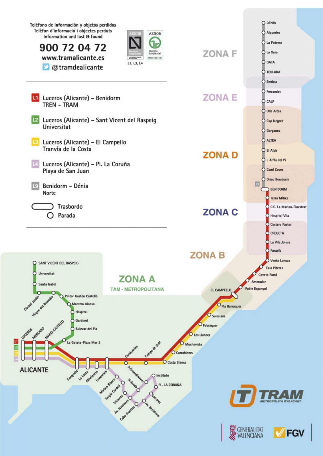Straßenbahnplan von Alicante