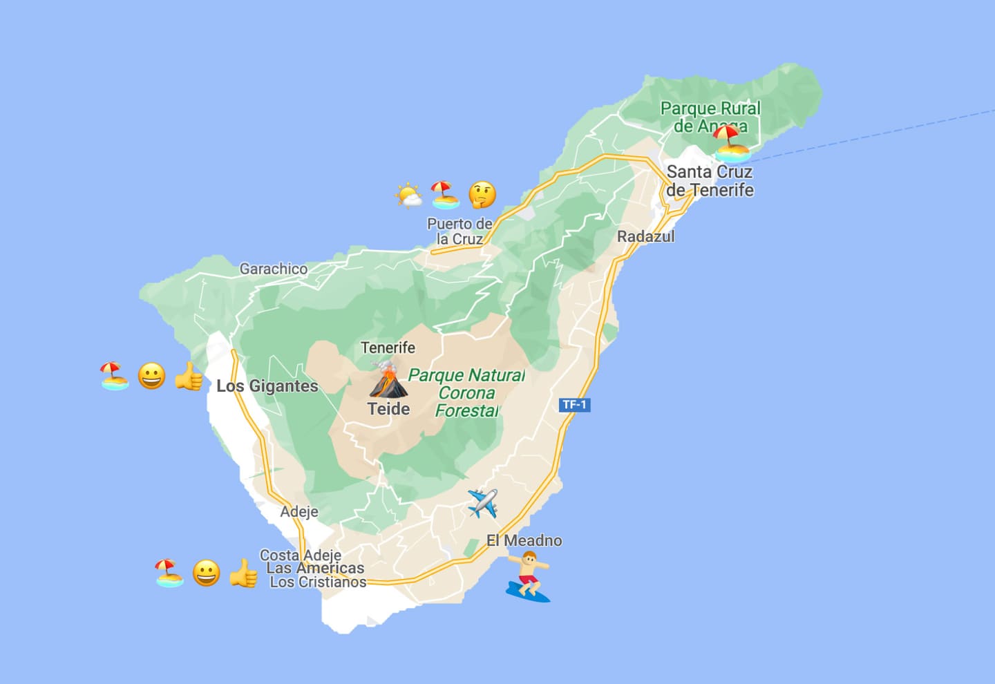 Übersicht der Urlaubsregionen auf Teneriffa